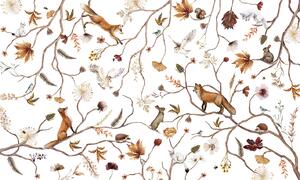 FUGU tapeta s lesními zvířátky a stromy Materiál: Digitální eko vlies - klasická tapeta nesamolepicí