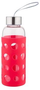 Altom Skleněná láhev na vodu v silikonovém obalu 425 ml, červená
