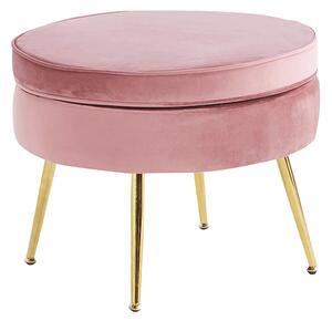 Luxusní taburet, růžová Velvet látka/chrom zlatý, Art-deco, NOBLIN NEW