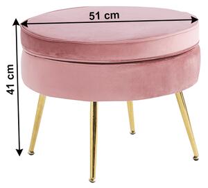 TEMPO Luxusní taburet, růžová Velvet látka / chrom zlatý, Art-deco, NOBLIN TYP 1