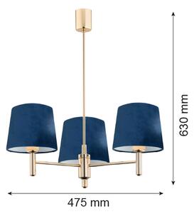 Brilagi - Lustr na tyči MONTE 3xE27/15W/230V modrá/zlatá