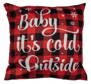 Vánoční červeno-černý povlak na polštář s nápisem Baby Its Cold Outside – 45x45 cm