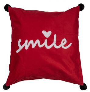 Červený povlak na polštář s nápisem Smile – 45x45 cm