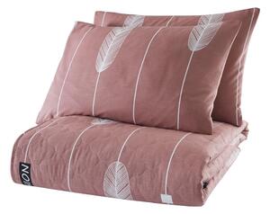 Růžový přehoz přes postel se 2 povlaky na polštář z ranforce bavlny EnLora Home Modena, 225 x 240 cm