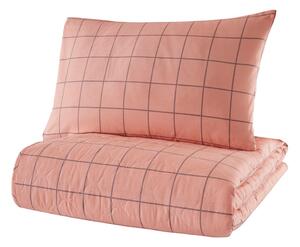 Růžový přehoz přes postel s povlakem na polštář z ranforce bavlny EnLora Home Piga, 180 x 225 cm