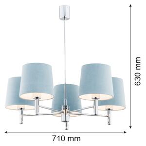 Argon 2076 - Lustr na tyči BOLZANO 5xE27/15W/230V modrá
