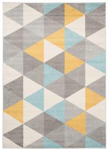 Makro Abra Kusový koberec LAZUR C940M trojúhelníky šedý žlutý modrý Rozměr: 80x150 cm