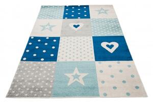 Makro Abra Kusový koberec LAZUR H108A hvězdy srdce modrý Rozměr: 80x150 cm