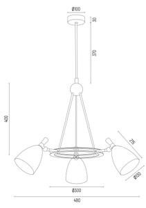 Argon 6149 - Lustr na tyči CHARLOTTE 3xE27/15W/230V černá/zlatá