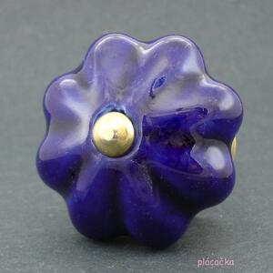 Keramická úchytka- Tmavě modrý květ Barva kovu: zlatá