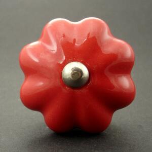 Keramická úchytka-Červený květ Barva kovu: stříbrná