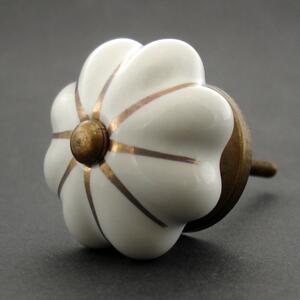 Keramická úchytka-Bílý květ se zlatou linkou Barva kovu: antik světlá
