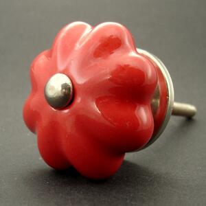 Keramická úchytka-Červený květ Barva kovu: stříbrná