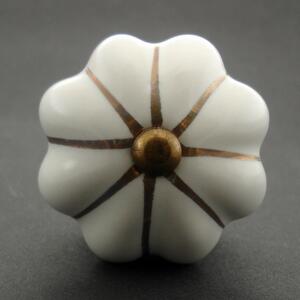 Keramická úchytka-Bílý květ se zlatou linkou Barva kovu: stříbrná