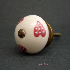 Keramická úchytka-Růžová srdíčka puntíkatá Barva kovu: antik světlá