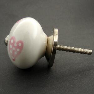Keramická úchytka-Růžová srdíčka puntíkatá-světlá Barva kovu: stříbrná
