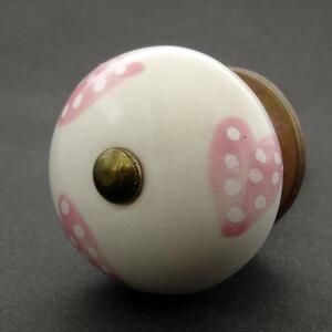 Keramická úchytka-Růžová srdíčka puntíkatá-světlá Barva kovu: zlatá