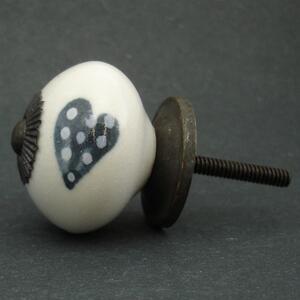 Keramická úchytka-Šedá srdíčka puntíkatá Barva kovu: antik tmavá