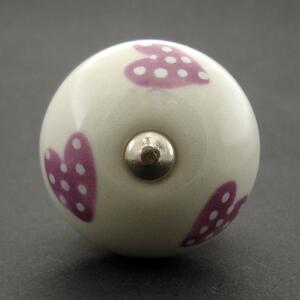 Keramická úchytka-Lila srdíčka puntíkatá Barva kovu: stříbrná