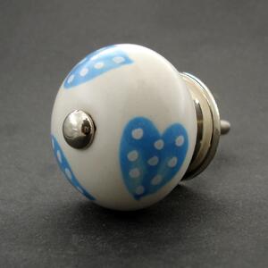 Keramická úchytka-Modrá srdíčka puntíkatá Barva kovu: antik světlá
