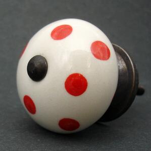 Keramická úchytka-Červené puntíky Barva kovu: stříbrná