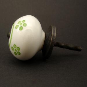 Keramická úchytka -Sedmikráska se zelenými kvítky Barva kovu: antik světlá