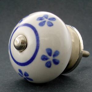 Keramická úchytka -Pomněnka s modrými kvítky Barva kovu: antik světlá