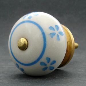 Keramická úchytka -Pomněnka s modrými kvítky Barva kovu: zlatá
