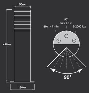Venkovní lampa se senzorem TEKSAS 1xE27/12W/230V IP44 44 cm antracit