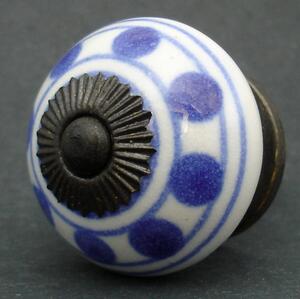 Keramická úchytka- Puntík modrý pruh Barva kovu: antik tmavá