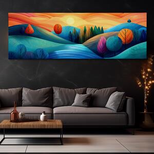 Obraz na plátně - Malé lesíky se západem slunce FeelHappy.cz Velikost obrazu: 120 x 40 cm