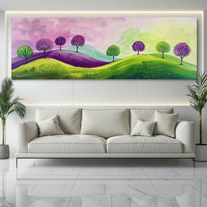 Obraz na plátně - Limetková krajina se stromy FeelHappy.cz Velikost obrazu: 120 x 40 cm