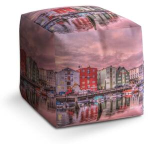 Sablio Taburet Cube Barevné domky na pobřeží - 40x40x40 cm