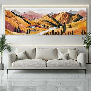 Obraz na plátně - Kopce a lesy ve zlatavé symfonii FeelHappy.cz Velikost obrazu: 120 x 40 cm