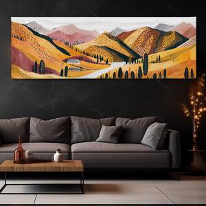 Obraz na plátně - Kopce a lesy ve zlatavé symfonii FeelHappy.cz Velikost obrazu: 90 x 30 cm