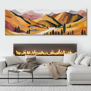Obraz na plátně - Kopce a lesy ve zlatavé symfonii FeelHappy.cz Velikost obrazu: 120 x 40 cm