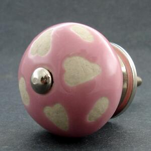 Keramická úchytka-Neglazovaná srdíčka-Růžová Barva kovu: stříbrná
