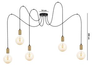 Lustr na lanku MIROS 5xE27/60W/230V pavouk černá/zlatá