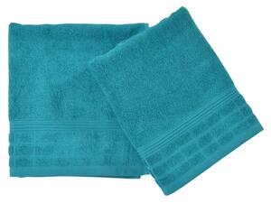 Jednobarevný froté ručník s jemným vytkaným vzorem ve spodní části. Barva ručníku je smaragdová. Rozměr ručníku 50x100 cm. Plošná hmotnost 450 g/m2. Praní na 60°C