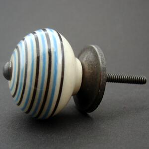Keramická úchytka-Krémová s modrými proužky Barva kovu: antik tmavá