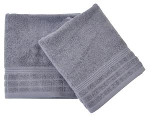 Jednobarevný froté ručník s jemným vytkaným vzorem ve spodní části. Barva ručníku je šedá. Rozměr ručníku 50x100 cm. Plošná hmotnost 450 g/m2. Praní na 60°C
