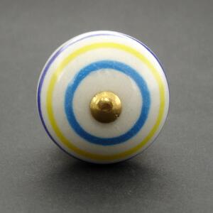 Keramická úchytka-Modré a žluté proužky Barva kovu: stříbrná