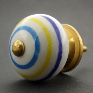 Keramická úchytka-Modré a žluté proužky Barva kovu: antik světlá