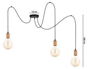 Lustr na lanku MIROS 3xE27/60W/230V pavouk černá/měděná