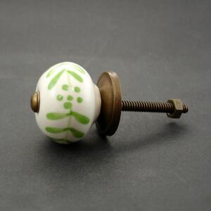 Keramická úchytka- Zelené kytičky-MALÁ Barva kovu: stříbrná