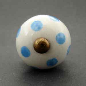 Keramická úchytka-Modré puntíky-MALÁ Barva kovu: zlatá
