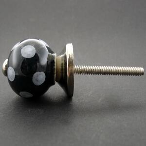 Keramická úchytka-Černá s puntíky-MALÁ Barva kovu: antik světlá