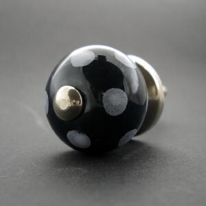 Keramická úchytka-Černá s puntíky-MALÁ Barva kovu: antik světlá