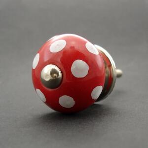 Keramická úchytka-Červená s puntíky-MALÁ Barva kovu: antik světlá
