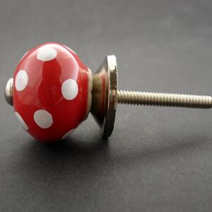 Keramická úchytka-Červená s puntíky-MALÁ Barva kovu: antik světlá